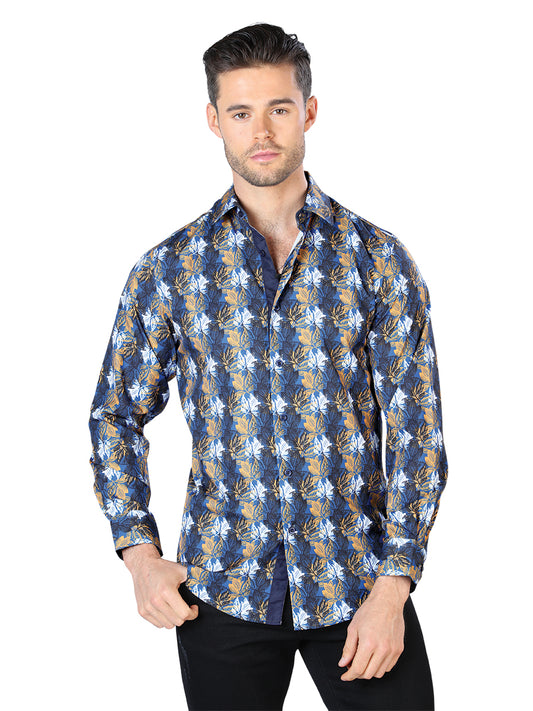 Blue Printed Long Sleeve Casual Shirt for Men 'The Lord of the Skies' - ID: 44046 Casual Shirt The Lord of the Skies Blue