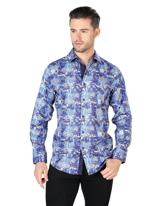 Blue Printed Long Sleeve Casual Shirt for Men 'The Lord of the Skies' - ID: 44050