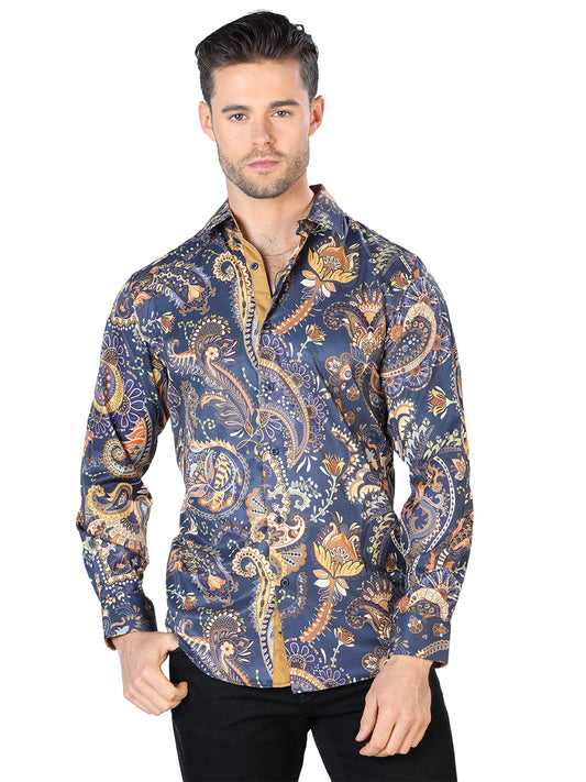 Black / Gold Printed Long Sleeve Casual Shirt for Men 'The Lord of the Skies' - ID: 44051