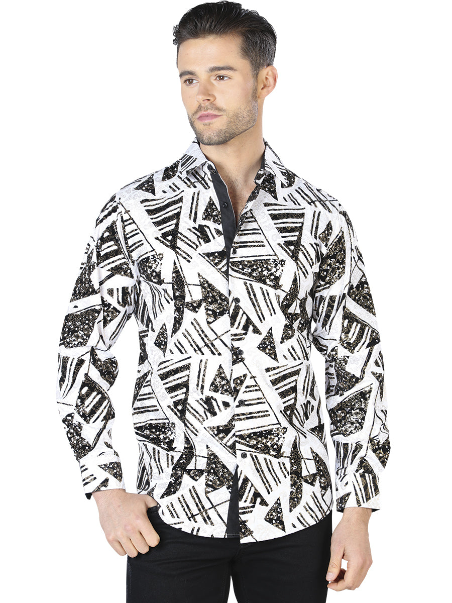 White / Black Printed Long Sleeve Casual Shirt for Men 'The Lord of the Skies' - ID: 44053