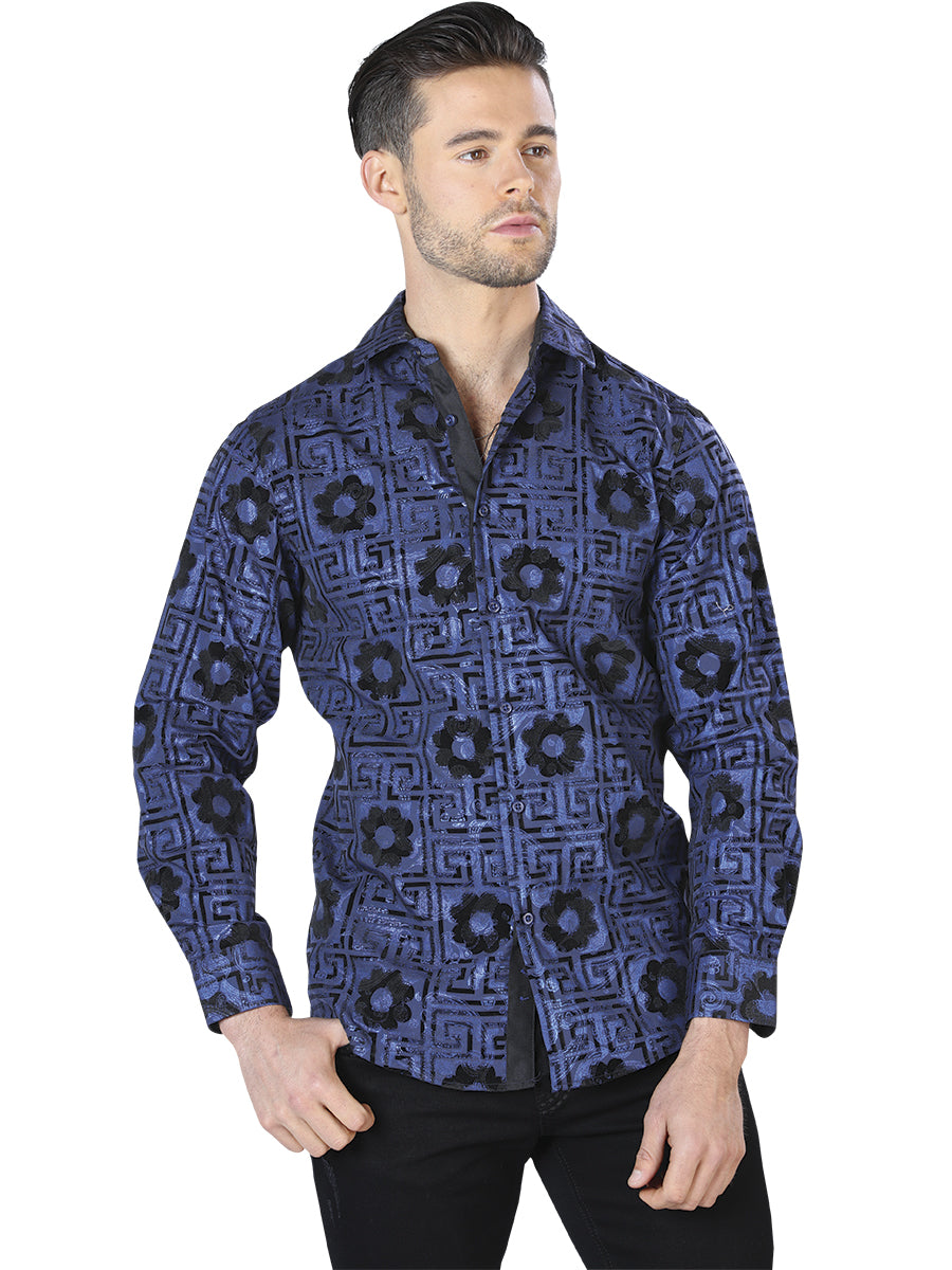 Blue / Black Printed Long Sleeve Casual Shirt for Men 'The Lord of the Skies' - ID: 44057