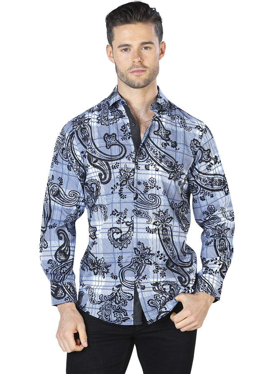 Blue / Black Printed Long Sleeve Casual Shirt for Men 'The Lord of the Skies' - ID: 44058