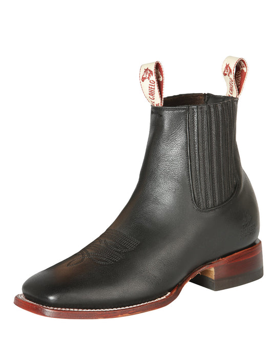 Classic Genuine Leather Rodeo Cowboy Boots for Men 'El Canelo' - ID: 44240 Western Ankle Boots El Canelo Black