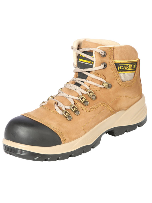 Nubuck Leather Lace-Up Safety Work Boots with Steel Toe for Men 'Caribu' - ID: 44361