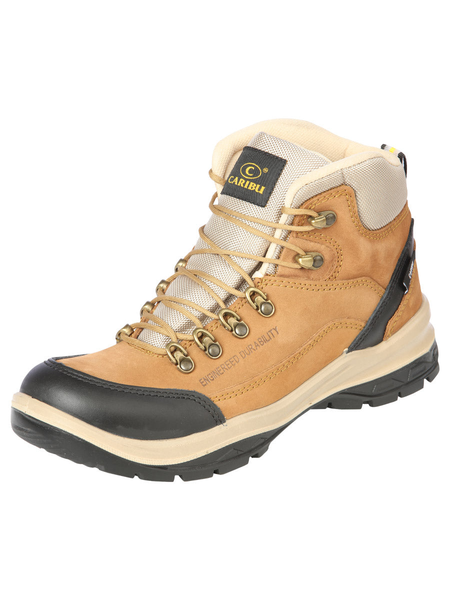 Lace-up Hiking Work Boots with Soft Toe Nubuck Leather for Men 'Caribu' - ID: 44364