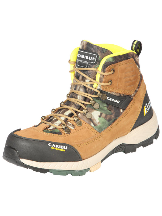 Lace-up Hiking Type Work Boots with Soft Nubuck Leather Toe for Men 'Caribu' - ID: 44368 Trekking Type Work Boots Caribu Cajeta/Camouflage