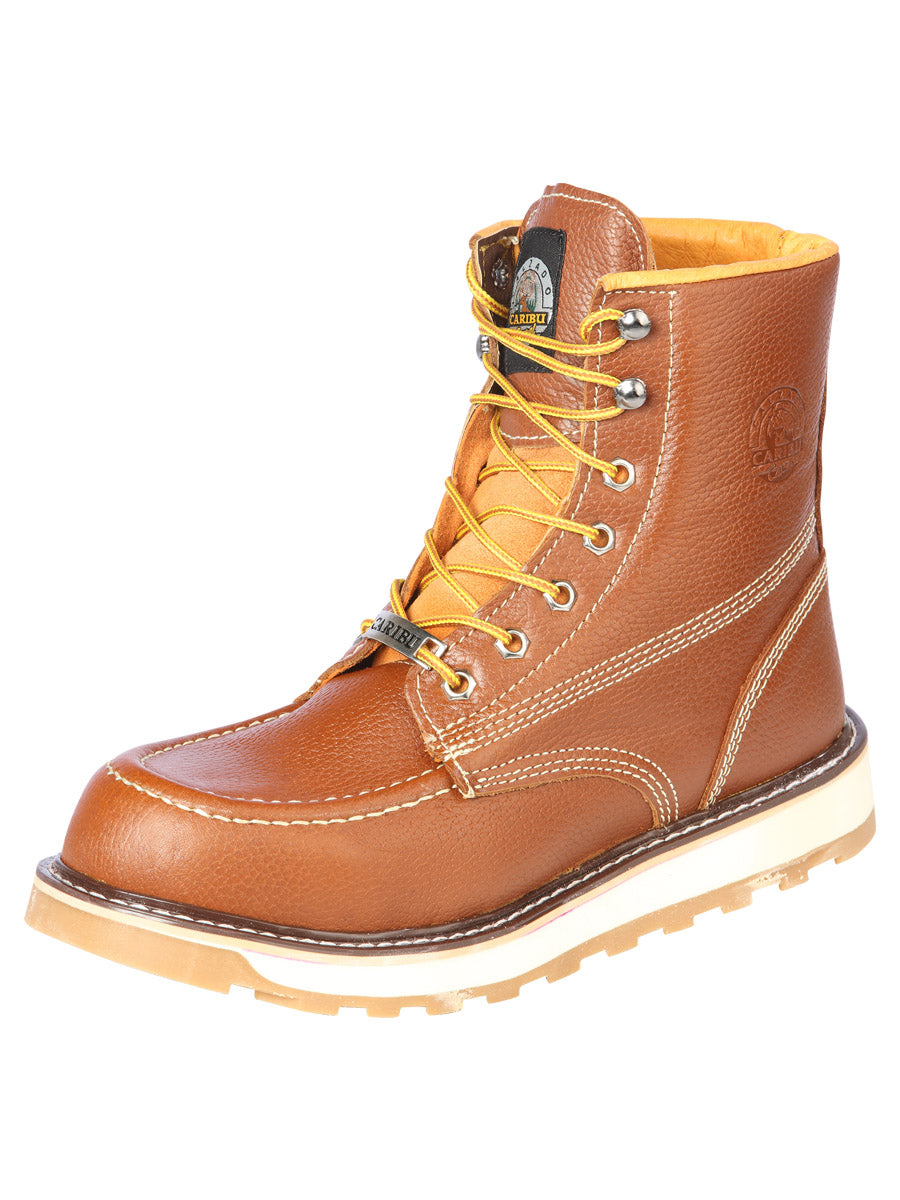 Industrial Type Lace-Up Work Boots with Soft Toe Genuine Leather for Men 'Caribu' - ID: 44370
