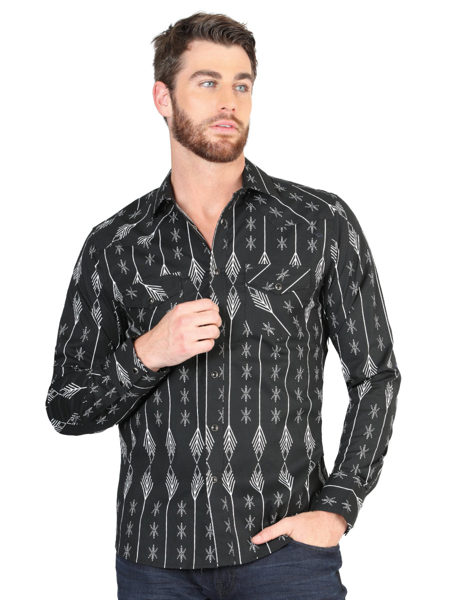 Long-Sleeved Denim Shirt with Printed Buttons - Western Shirt – Don Max ...