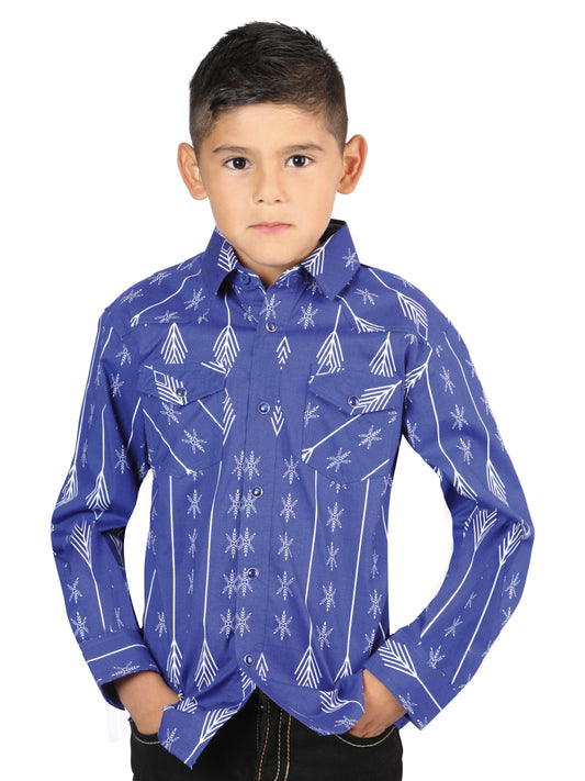 Camisa Vaquera Manga Larga de Broches Estampada Azul/Blanco para Niños 'El Señor de los Cielos' - ID: 44440