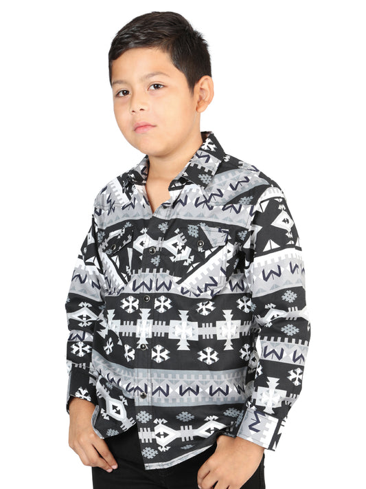 Black/White Printed Long Sleeve Denim Shirt for Children 'The Lord of the Skies' - ID: 44444