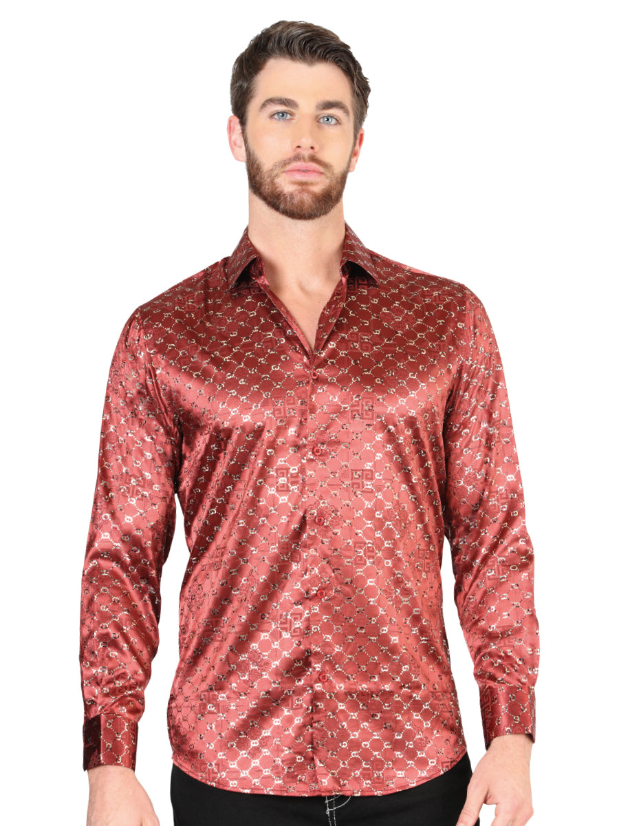 Burgandy Printed Long Sleeve Casual Shirt for Men 'The Lord of the Skies' - ID: 44546