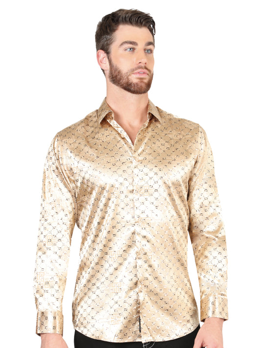 Beige Printed Long Sleeve Casual Shirt for Men 'The Lord of the Skies' - ID: 44547