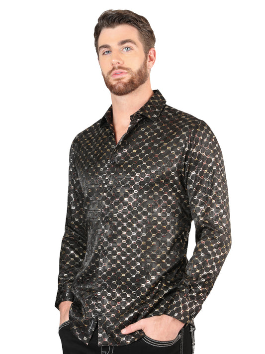 Black/Silver Printed Long Sleeve Casual Shirt for Men 'The Lord of the Skies' - ID: 44549 Casual Shirt The Lord of the Skies Black/Silver