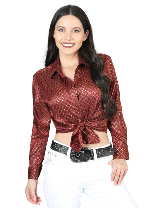Burgandy Printed Long Sleeve Casual Blouse for Women 'The Lord of the Skies' - ID: 44561