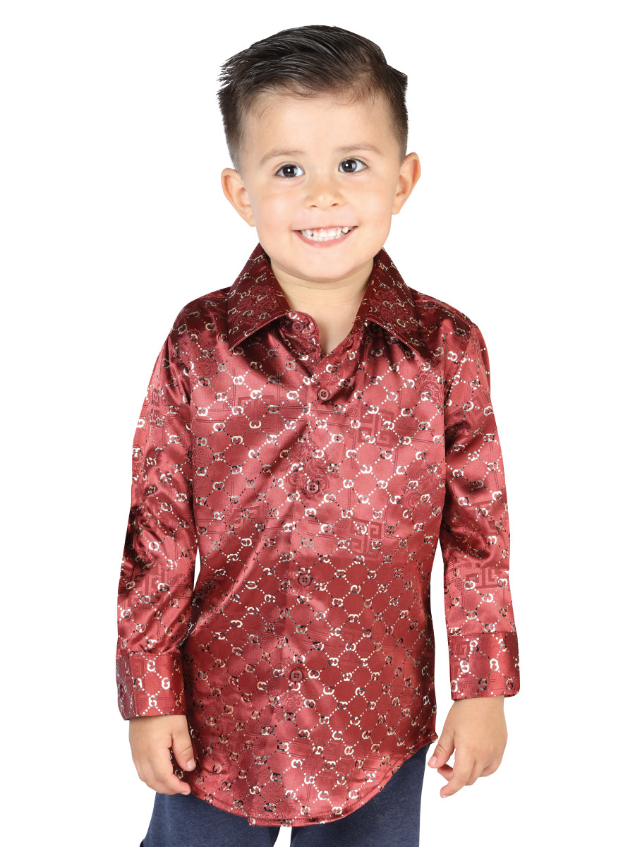 Burgandy Printed Long Sleeve Casual Shirt for Boys 'The Lord of the Skies' - ID: 44564