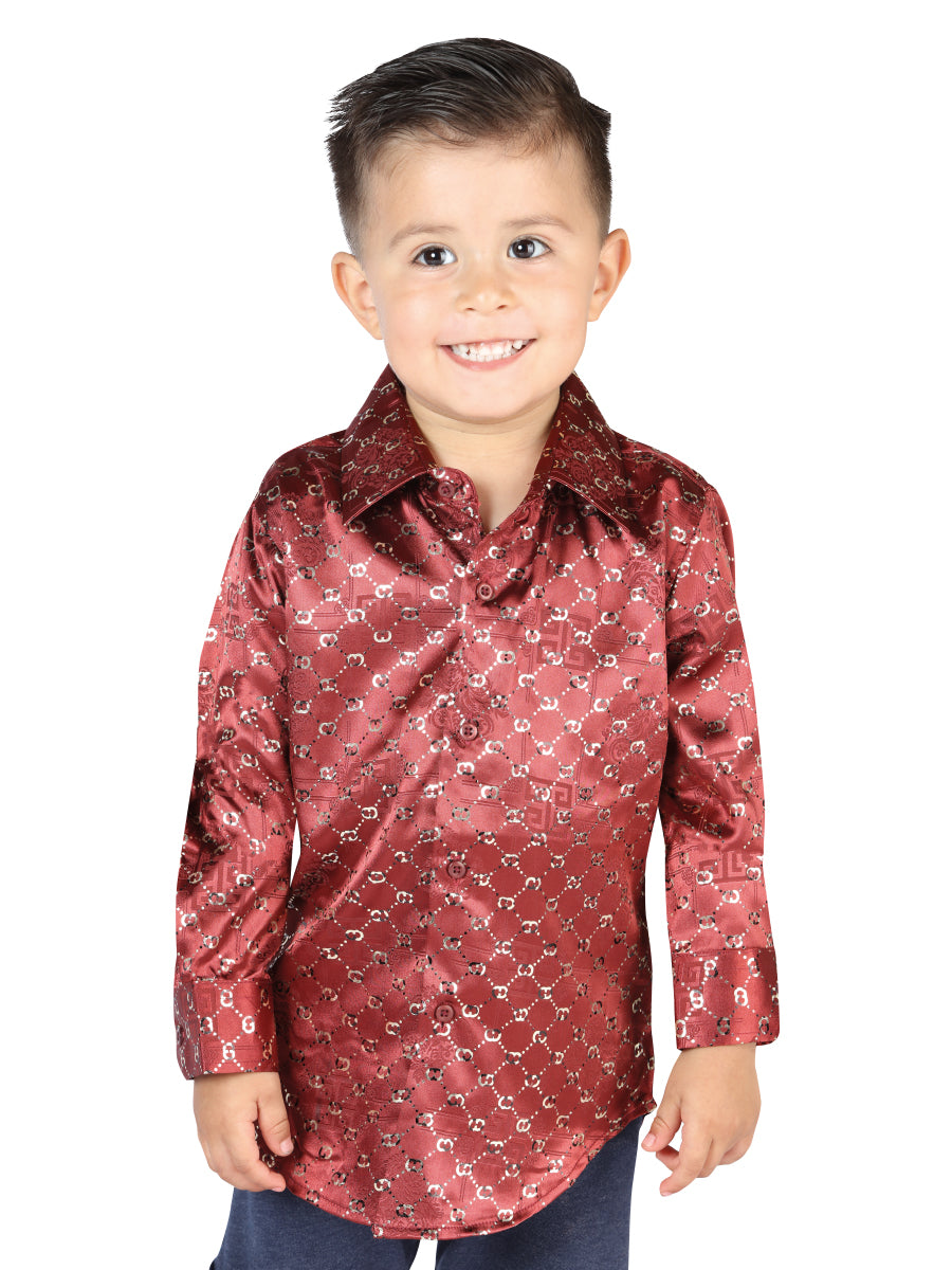 Burgandy Printed Long Sleeve Casual Shirt for Children 'The Lord of the Skies' - ID: 44564 The Lord of the Skies Burgandy Printed Shirts