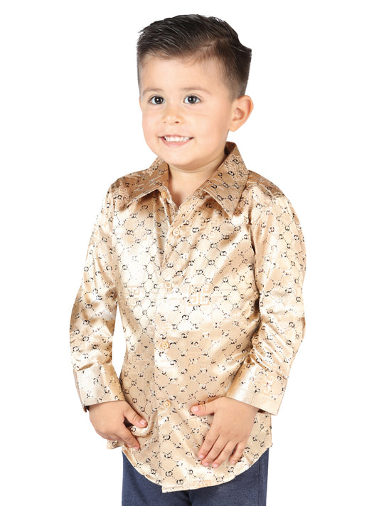 Camisa Casual Manga Larga Estampada Beige para Niños 'El Señor de los Cielos' - ID: 44565