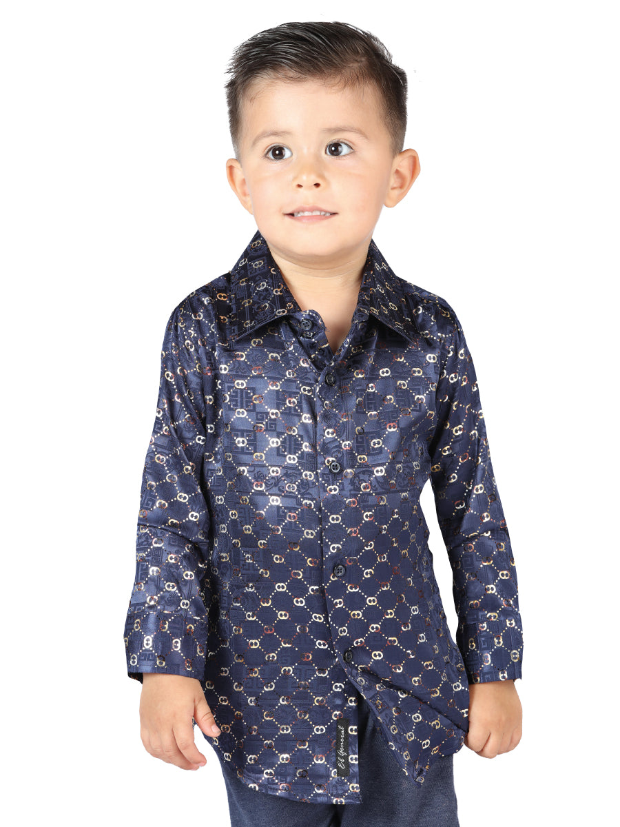 Navy/Gold Printed Long Sleeve Casual Shirt for Children 'The Lord of the Skies' - ID: 44566