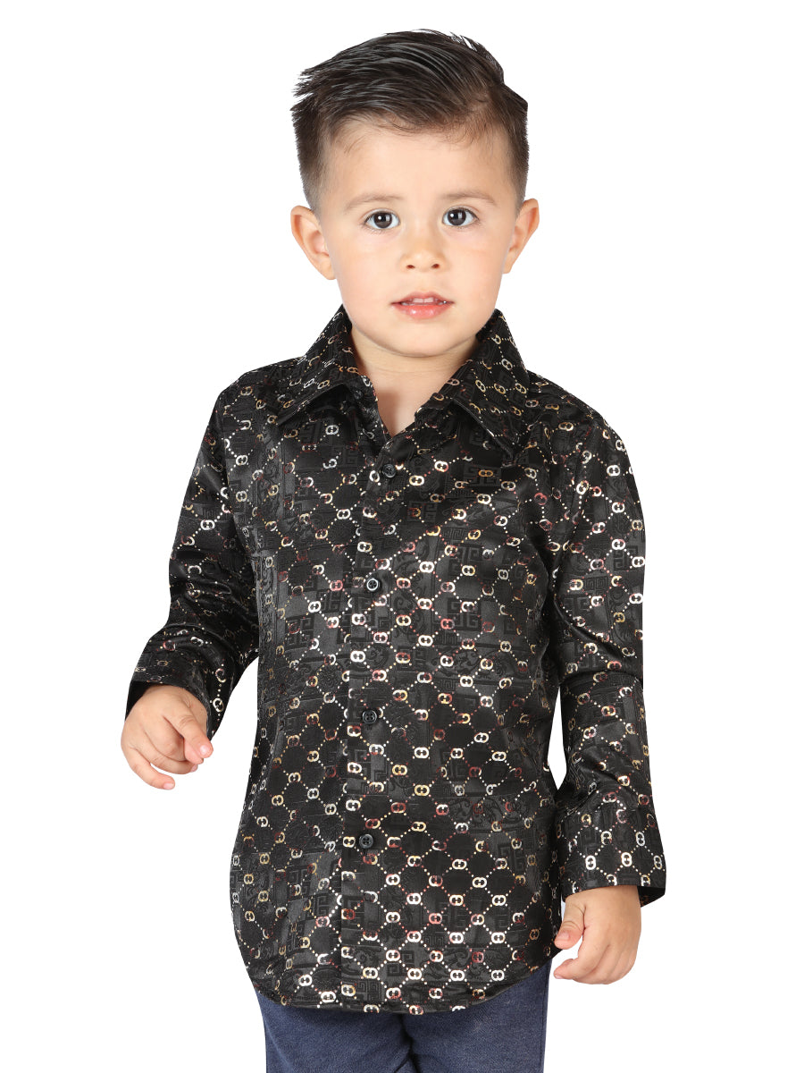 Black/Silver Printed Long Sleeve Casual Shirt for Children 'The Lord of the Skies' - ID: 44567 Printed Shirts The Lord of the Skies Black/Silver