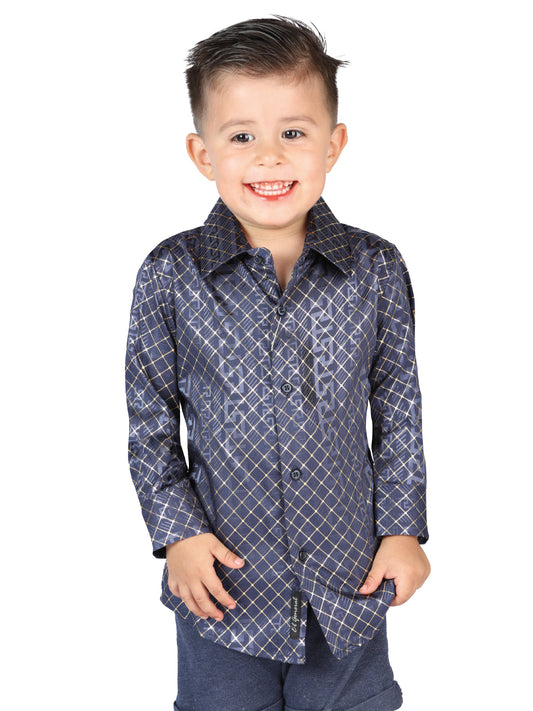 Navy Blue Printed Long Sleeve Casual Shirt for Boys 'The Lord of the Skies' - ID: 44569