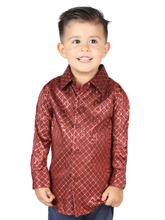Camisa Casual Manga Larga Estampada Burgandy para Niños 'El Señor de los Cielos' - ID: 44570
