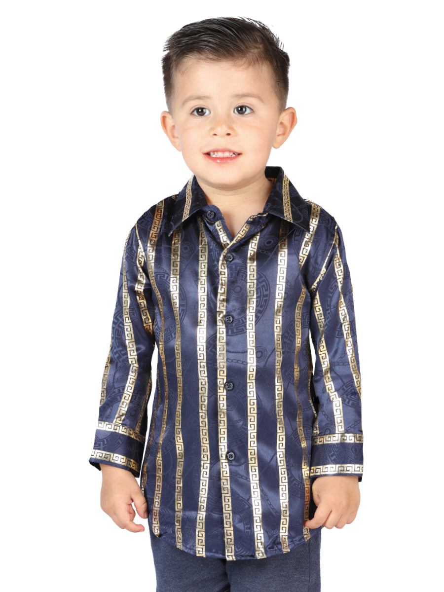 Camisa Casual Manga Larga Estampada Marino/Oro para Niños 'El Señor de los Cielos' - ID: 44571