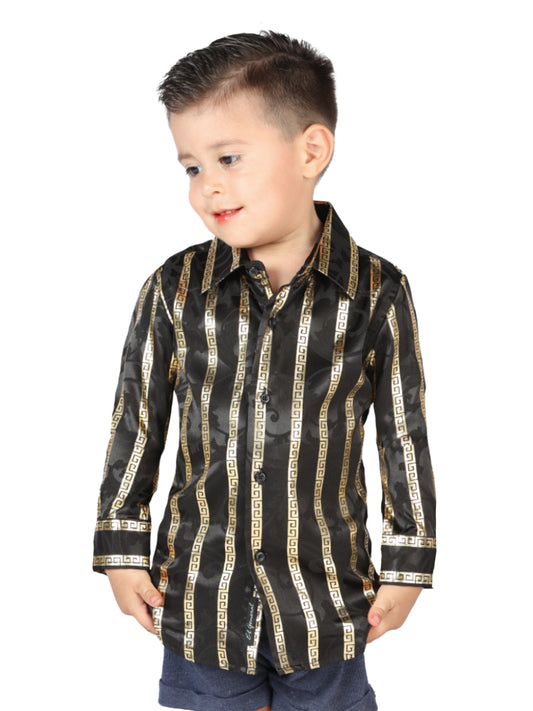 Camisa Casual Manga Larga Estampada Negro/Oro para Niños 'El Señor de los Cielos' - ID: 44572