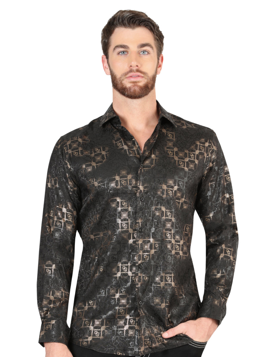 Black Printed Long Sleeve Casual Shirt for Men 'The Lord of the Skies' - ID: 44574