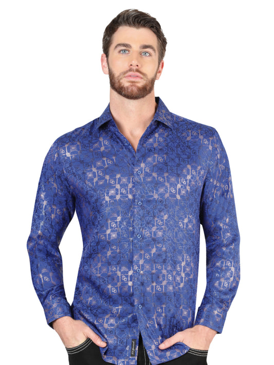 Royal Blue Printed Long Sleeve Casual Shirt for Men 'The Lord of the Skies' - ID: 44575 Casual Shirt The Lord of the Skies Royal Blue