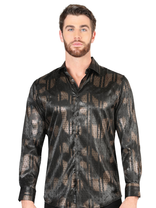 Black Printed Long Sleeve Casual Shirt for Men 'The Lord of the Skies' - ID: 44579