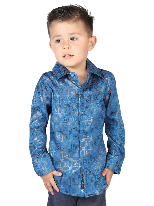 Teal Printed Long Sleeve Casual Shirt for Boys 'The Lord of the Skies' - ID: 44581