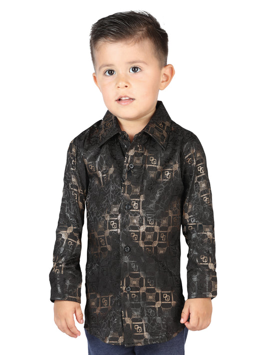 Camisa Casual Manga Larga Estampada Negro para Niños 'El Señor de los Cielos' - ID: 44582