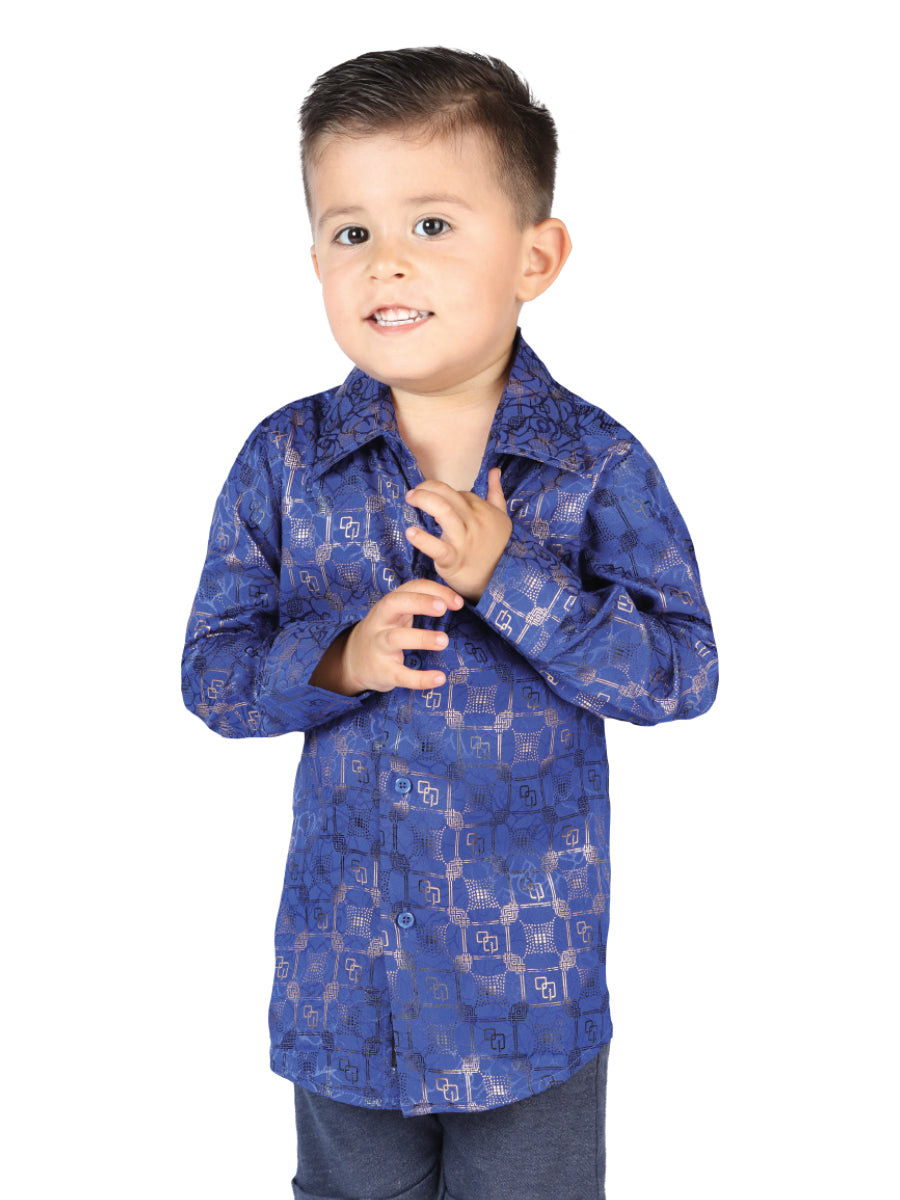 Royal Blue Printed Long Sleeve Casual Shirt for Children 'The Lord of the Skies' - ID: 44583 The Lord of the Skies Royal Blue Printed Shirts