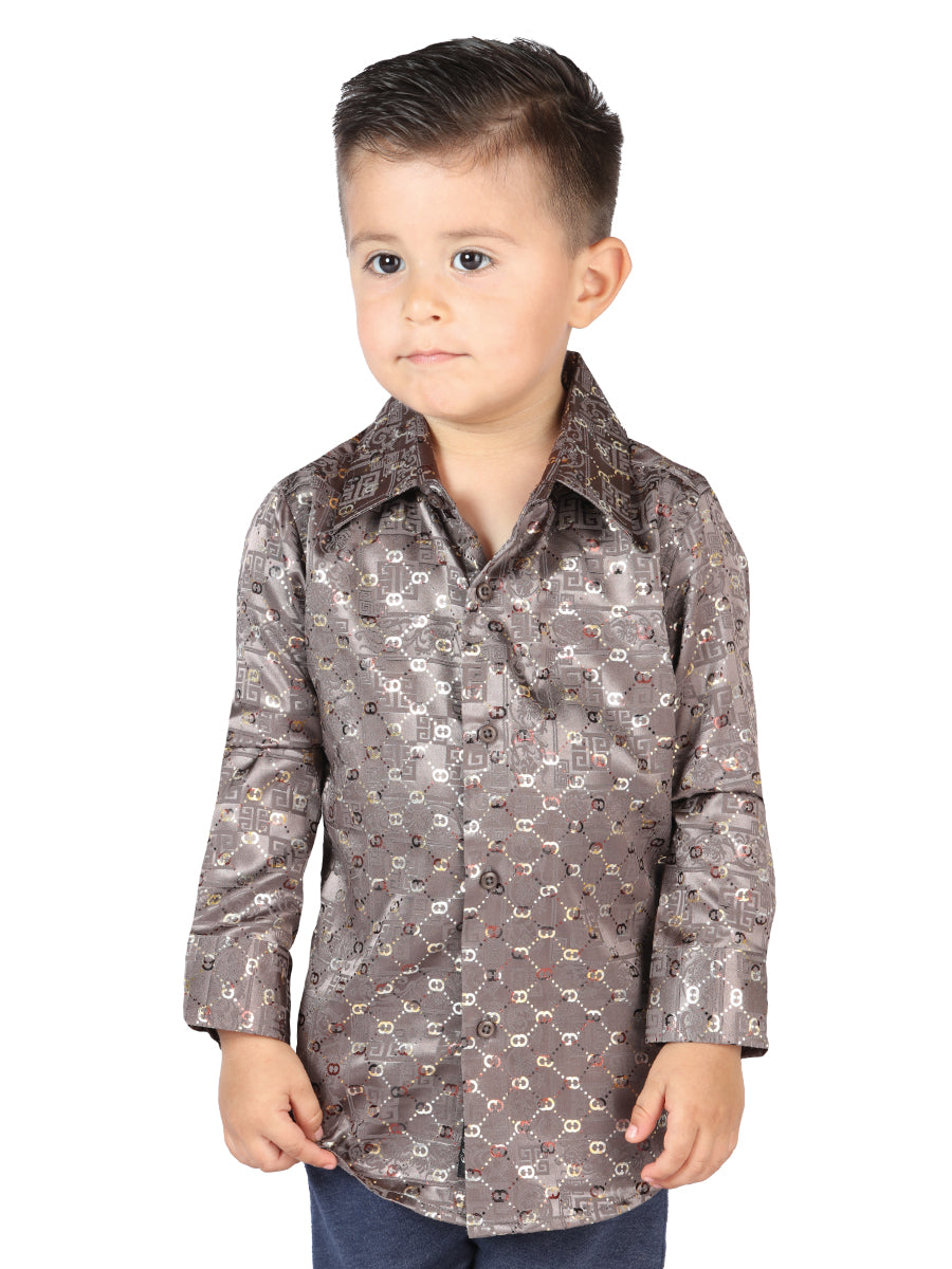 Brown Printed Long Sleeve Casual Shirt for Children 'The Lord of the Skies' - ID: 44584