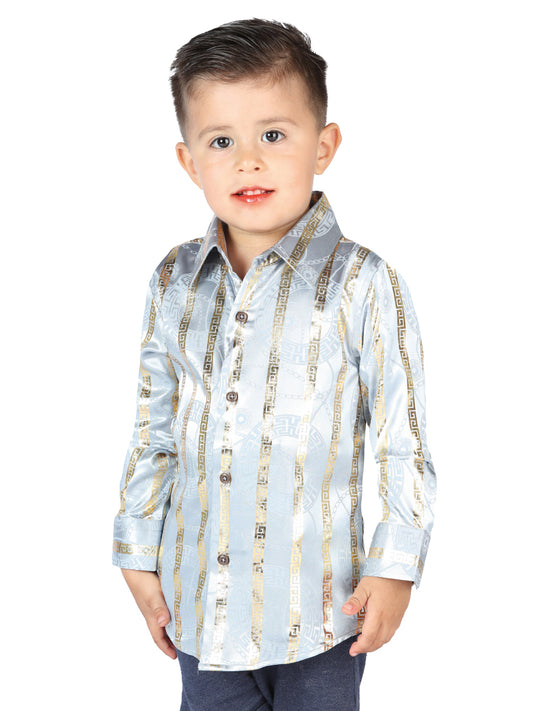 Camisa Casual Manga Larga Estampada Gris para Niños 'El Señor de los Cielos' - ID: 44586