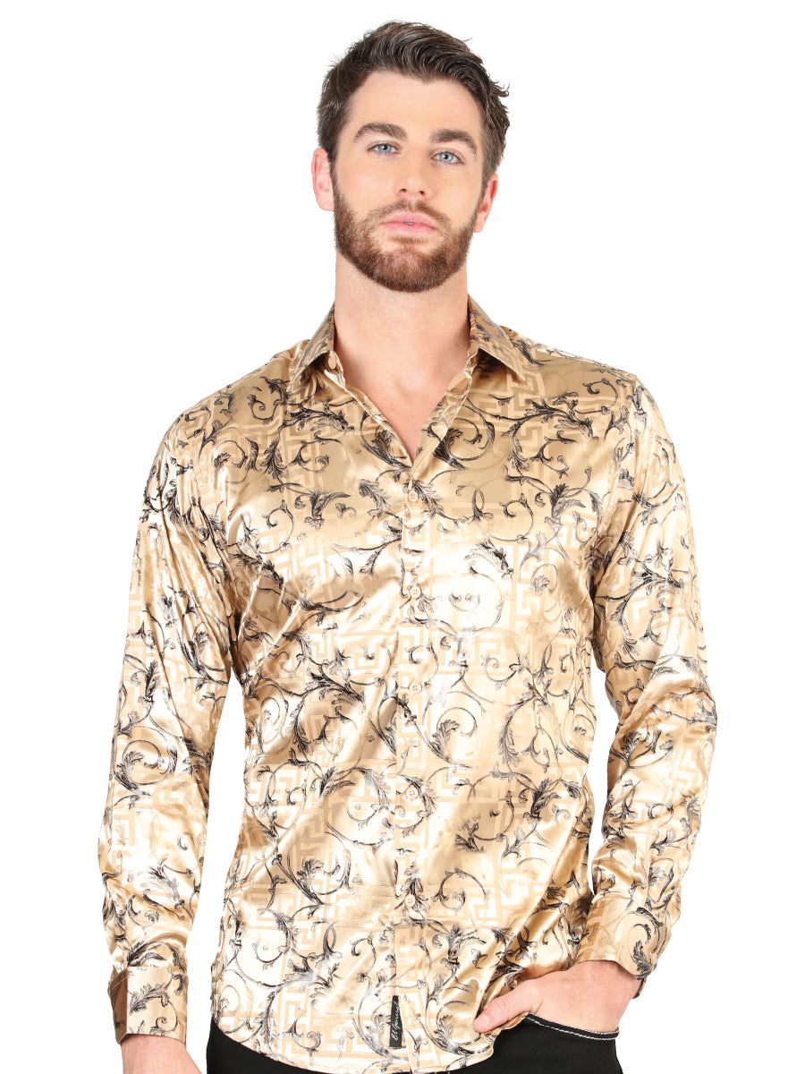 Beige Printed Long Sleeve Casual Shirt for Men 'The Lord of the Skies' - ID: 44591