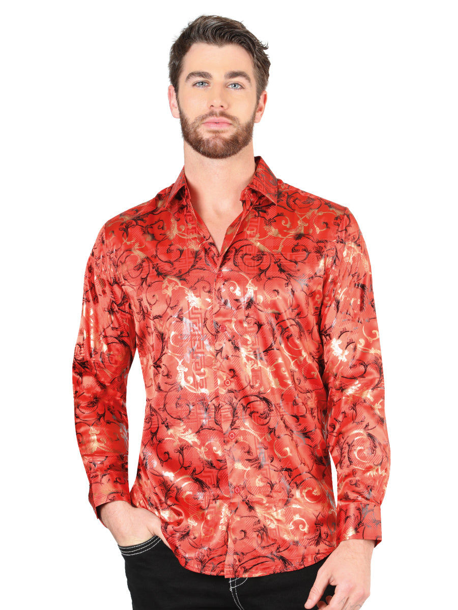Red Printed Long Sleeve Casual Shirt for Men 'The Lord of the Skies' - ID: 44592