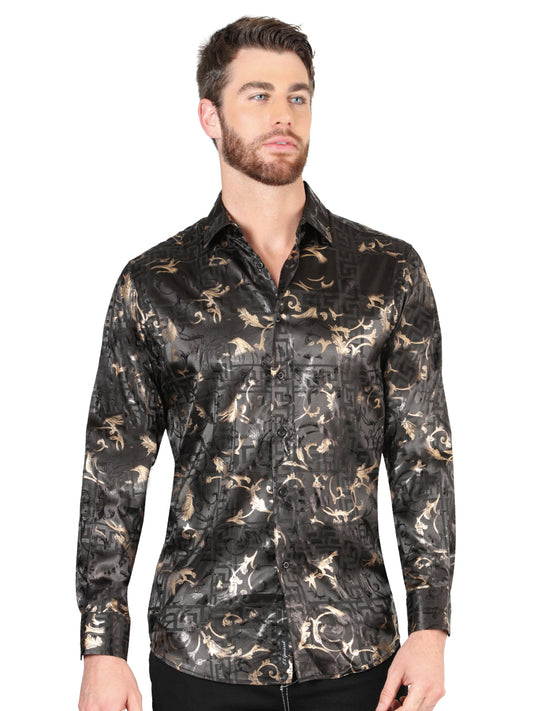 Black Printed Long Sleeve Casual Shirt for Men 'The Lord of the Skies' - ID: 44593