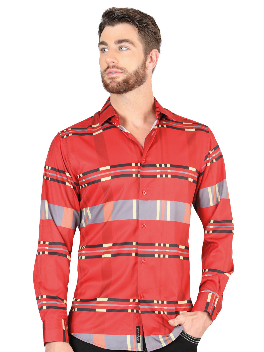 Red Checkered Printed Long Sleeve Casual Shirt for Men 'The Lord of the Skies' - ID: 44601