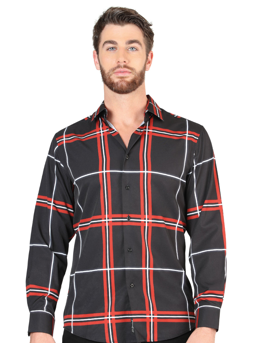 Black Checkered Printed Long Sleeve Casual Shirt for Men 'El Señor de los Cielos' - ID: 44605 Casual Shirt El Señor de los Cielos Black