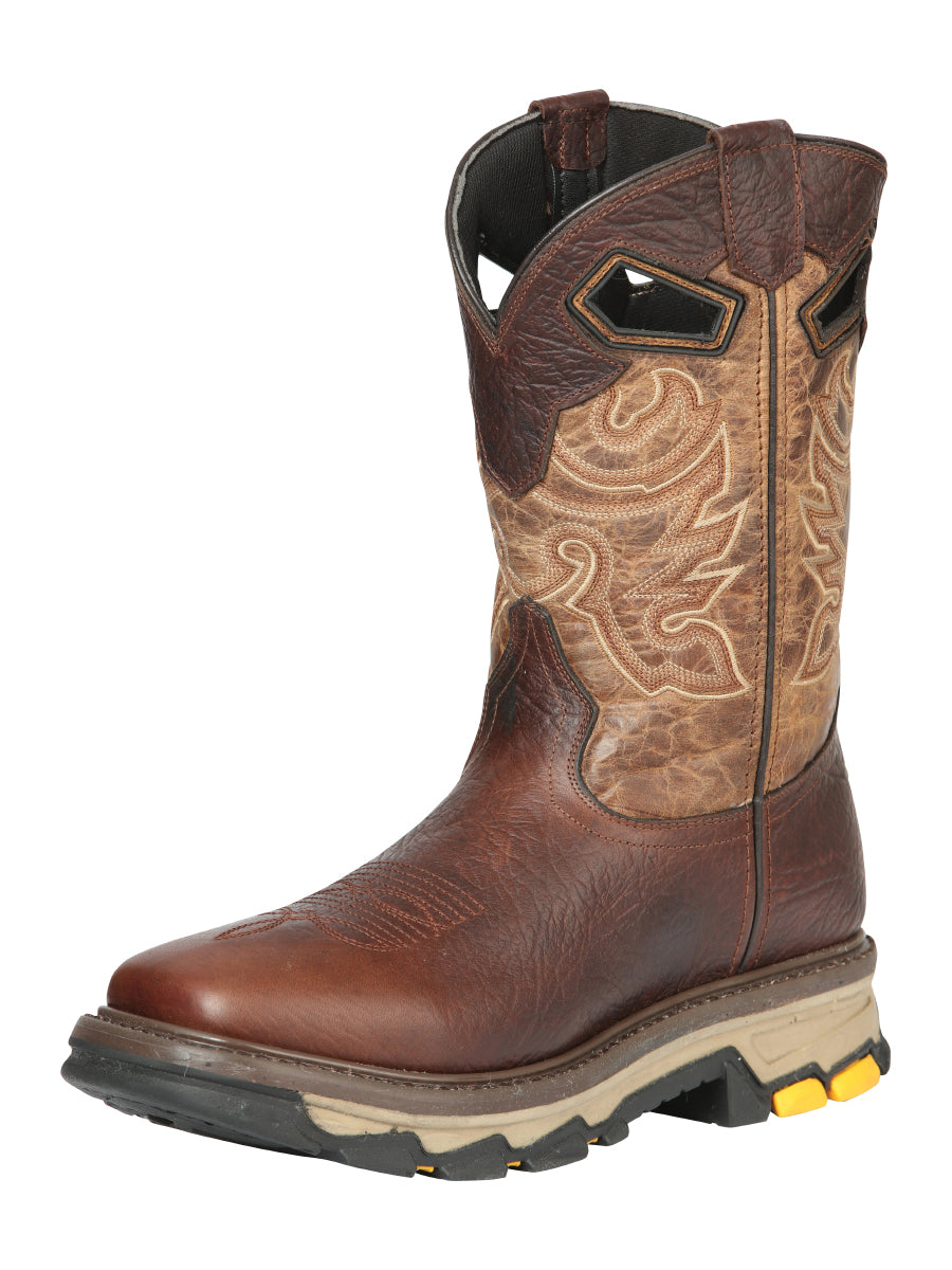 Men's Genuine Leather Soft Toe Pull-On Tube Rodeo Work Boots 'El General' - ID: 44685 Work Boots El General Cafe