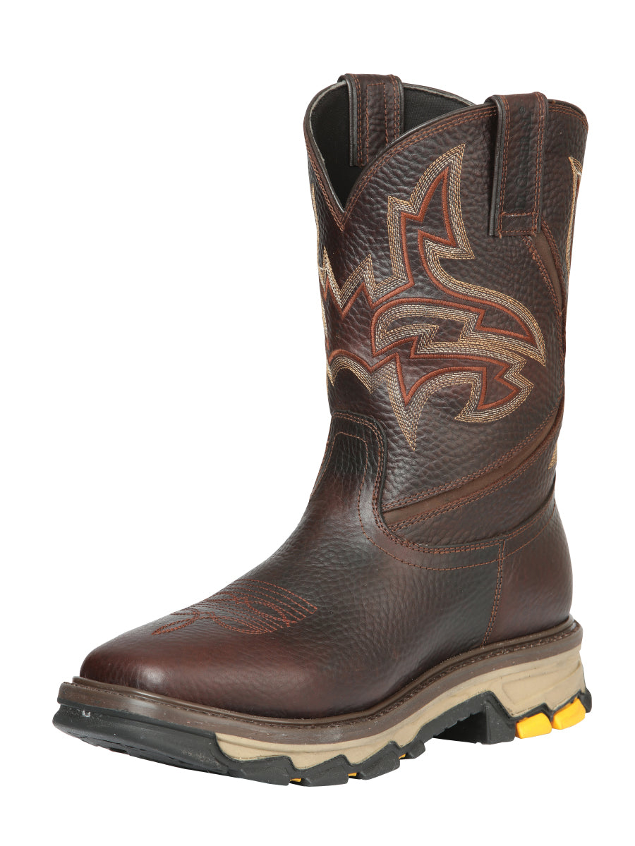 Men's Genuine Leather Soft Toe Pull-On Tube Rodeo Work Boots 'El General' - ID: 44692 Work Boots El General Cafe