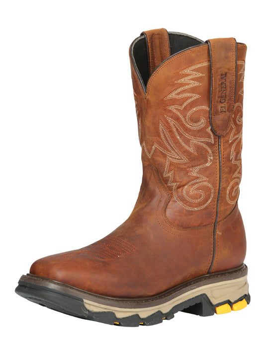 Men's Genuine Leather Soft Toe Pull-On Tube Rodeo Work Boots 'El General' - ID: 44695 Work Boots El General Whiskey