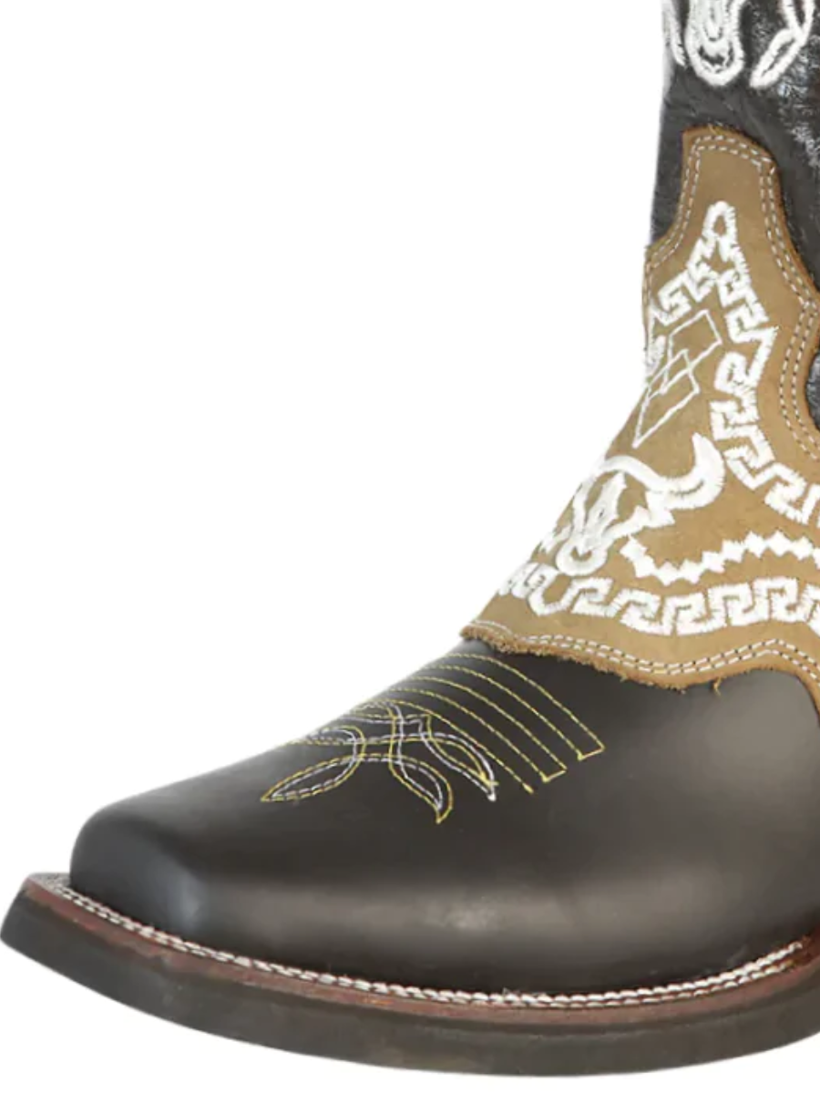 Rodeo Cowboy Boots with Embroidered Genuine Leather Mask for Men 'El General' - ID: 51110