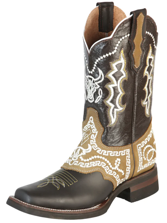 Rodeo Cowboy Boots with Embroidered Genuine Leather Mask for Men 'El General' - ID: 51110 Cowboy Boots El General Choco