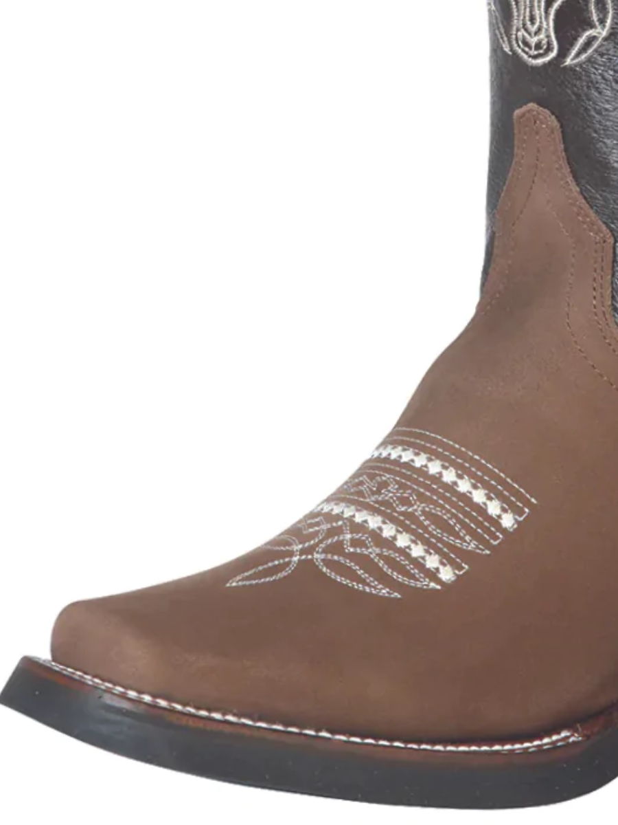 Rodeo Cowboy Boots with Nobuck Leather Embroidered Design for Men 'El General' - ID: 51113