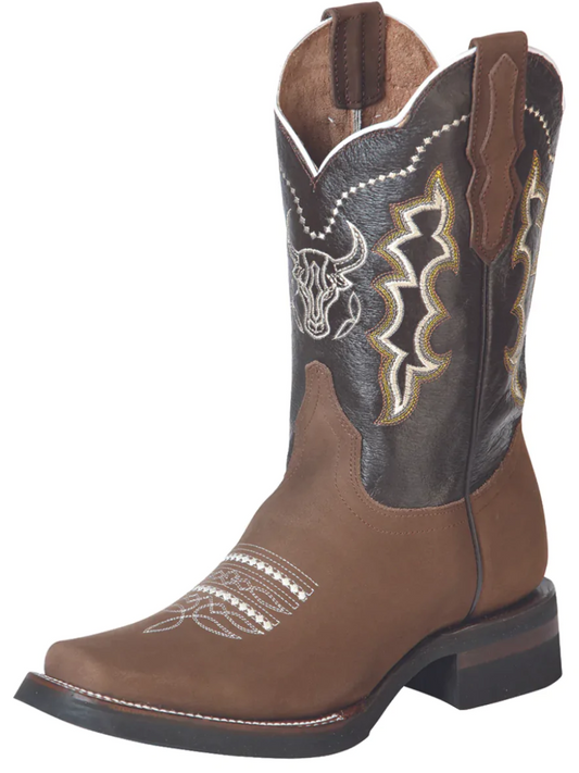 Rodeo Cowboy Boots with Nubuck Leather Embroidered Design for Men 'El General' - ID: 51113 Cowboy Boots El General Camel