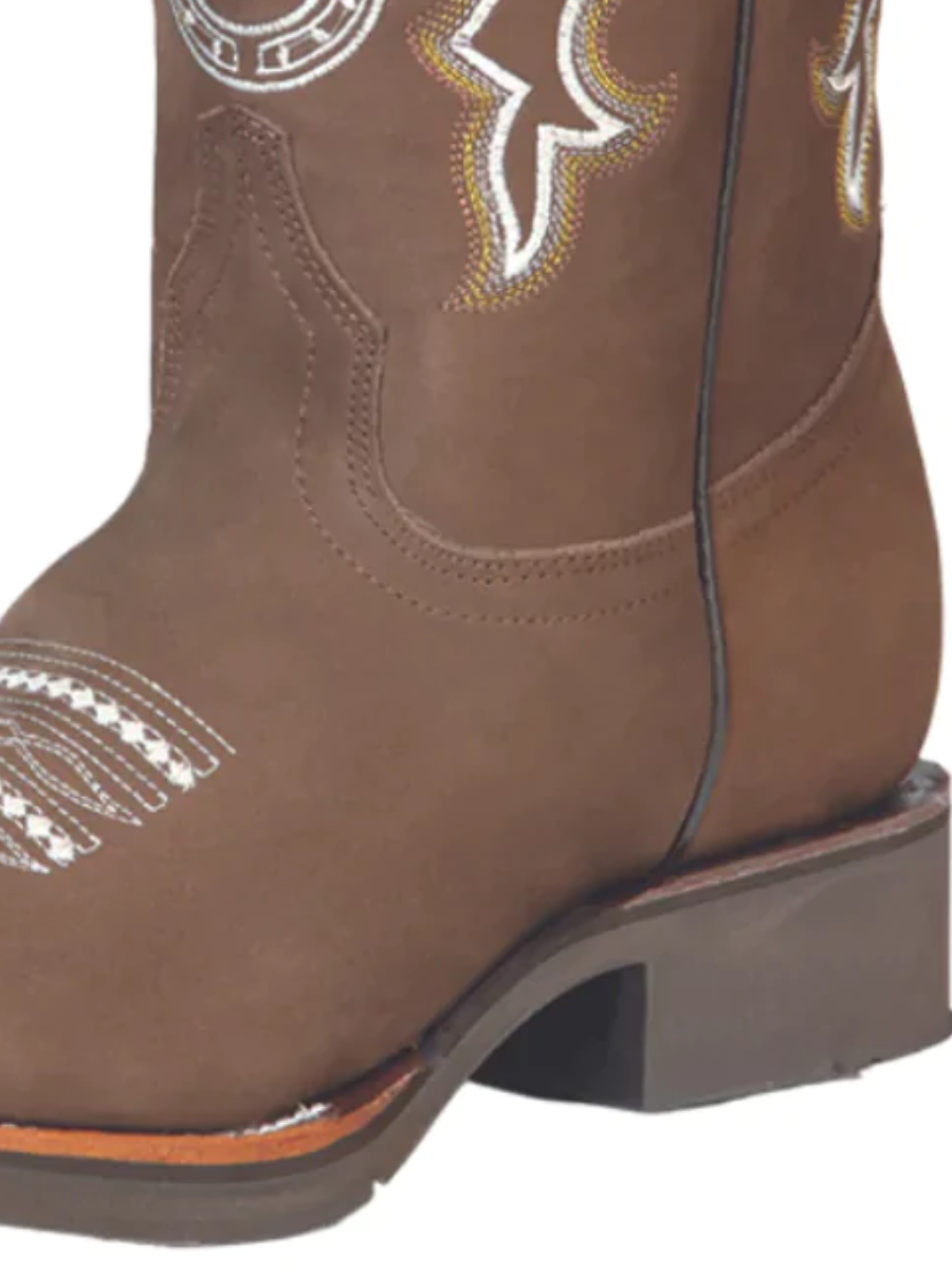 Rodeo Cowboy Boots with Nobuck Leather Embroidered Design for Men 'El General' - ID: 51116