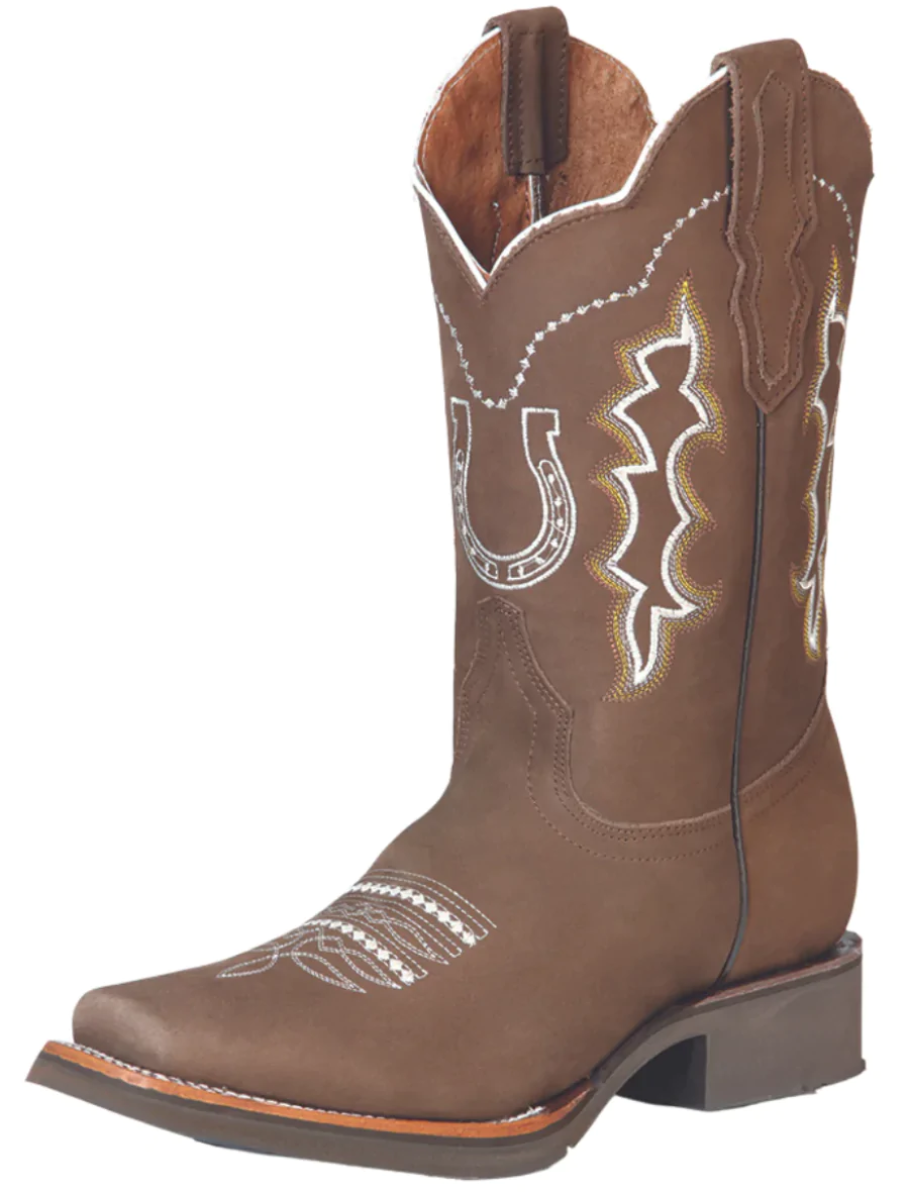 Rodeo Cowboy Boots with Nobuck Leather Embroidered Design for Men 'El General' - ID: 51116