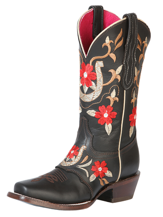 Rodeo Cowgirl Boots with Genuine Leather Flower Embroidered Tube for Women 'El General' - ID: 51139 Cowgirl Boots El General Choco